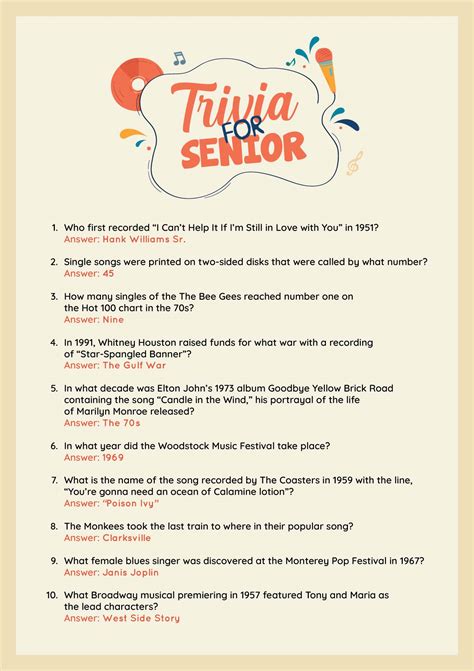 Free Printable Trivia Questions And Answers For Senior Citizens