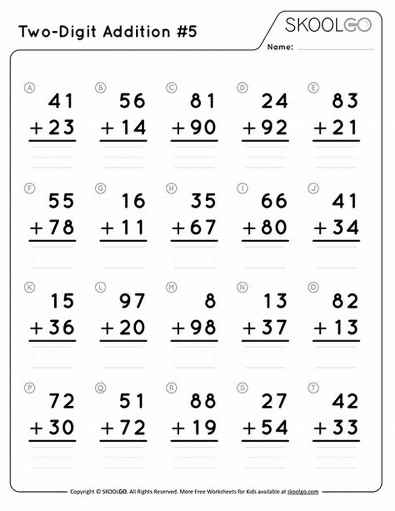 Free Printable Two Digit Addition Worksheets