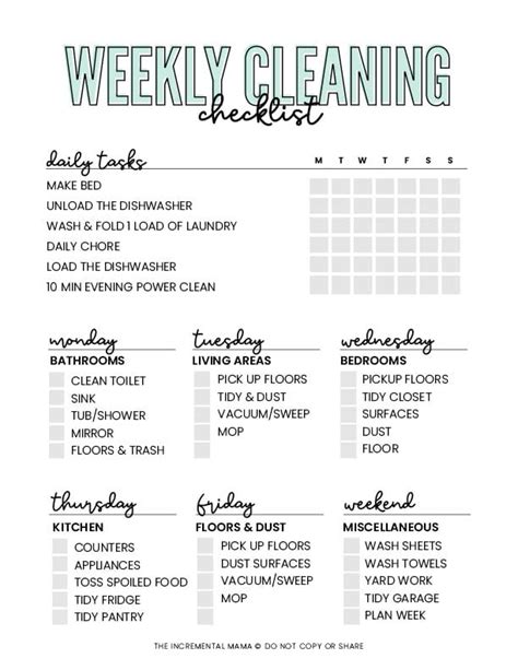 Free Printable Weekly Cleaning Schedule