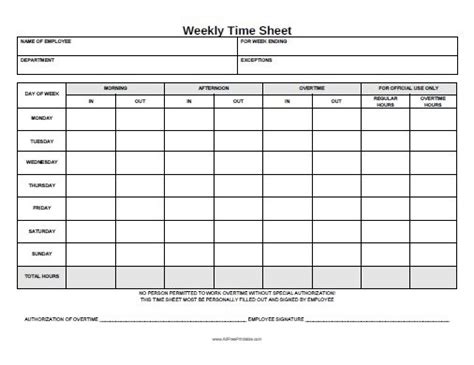 Free Printable Weekly Time Sheets