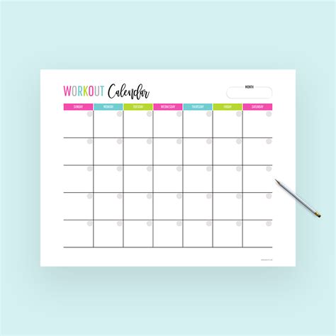 Free Printable Workout Calendar