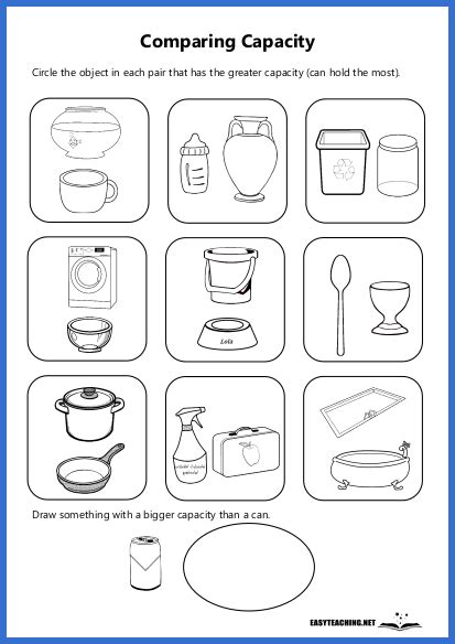 Free Printable Worksheets To Teach Capacity In Kindergarten