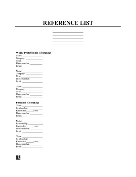 Free Reference List Template