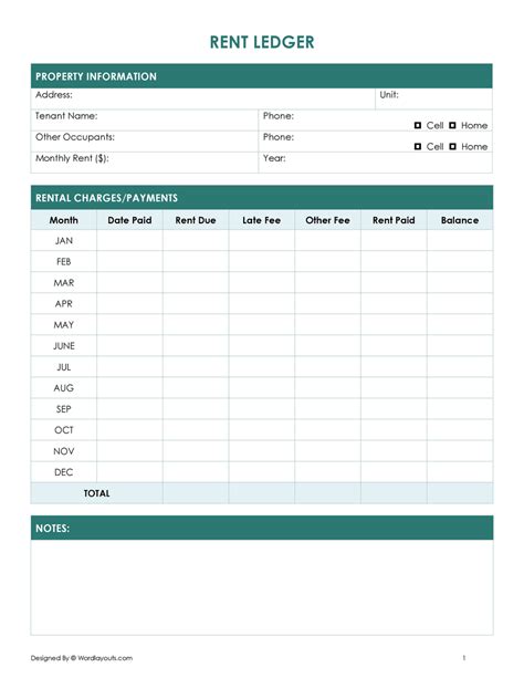 Free Rent Ledger Template Word