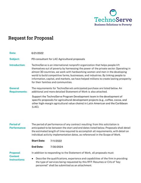 Free Request For Proposal Template Word