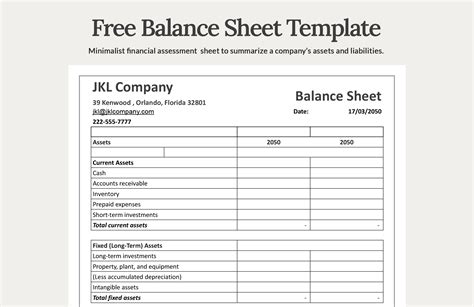 Free Sample Balance Sheet Template
