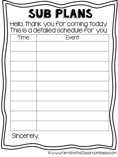 Free Sub Plan Template