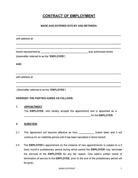 Free Template For Employment Contract
