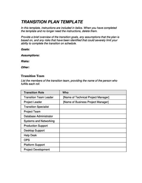 Free Transition Plan Template