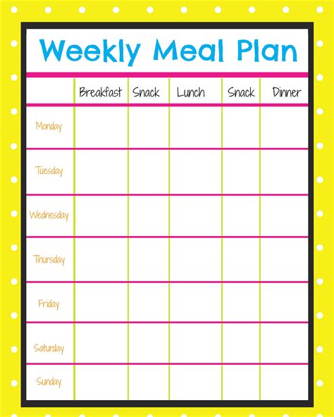 Free Weekly Menu Planner Printable