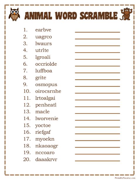 Free Word Scramble Printable