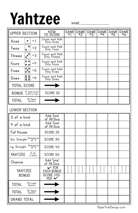 Free Yahtzee Score Sheets Printable