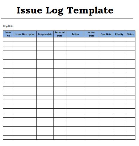 FreeIssue-Log-Template-Excel
