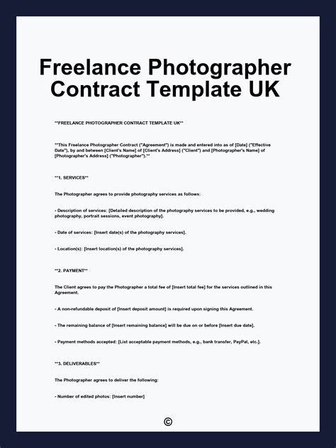 Freelance Photographer Contract Template