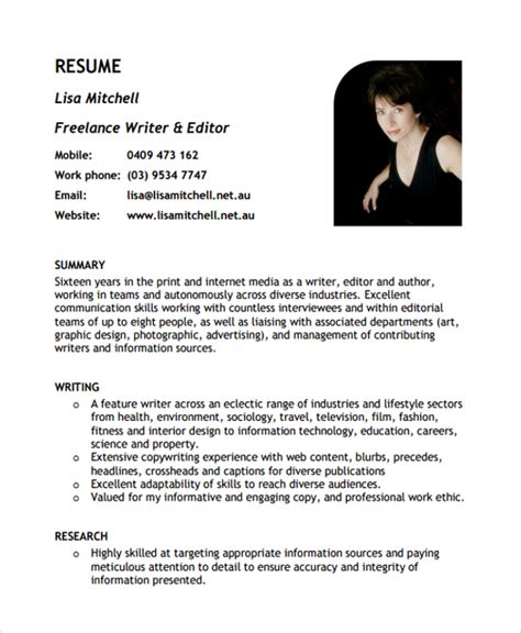 Freelance Writer Resume Template