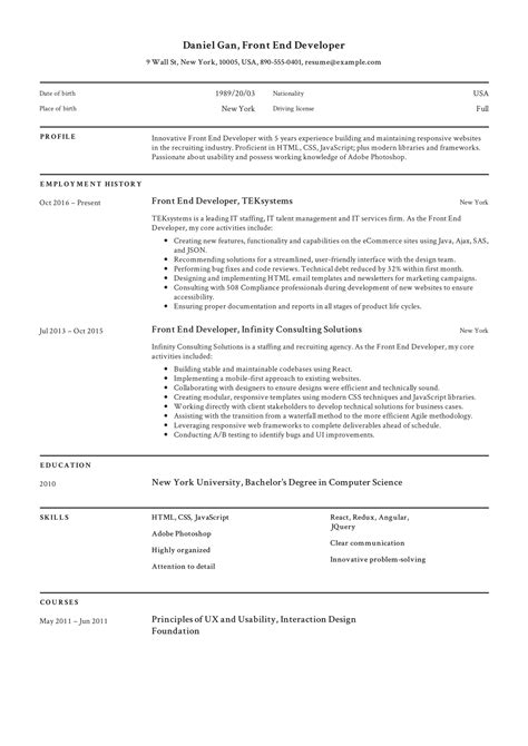 Front End Web Developer Resume Template