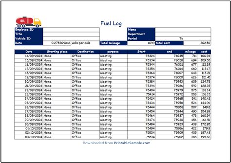 Fuel Logbook Template