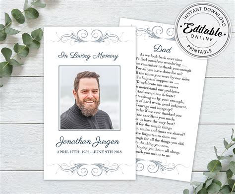 Funeral Prayer Card Template