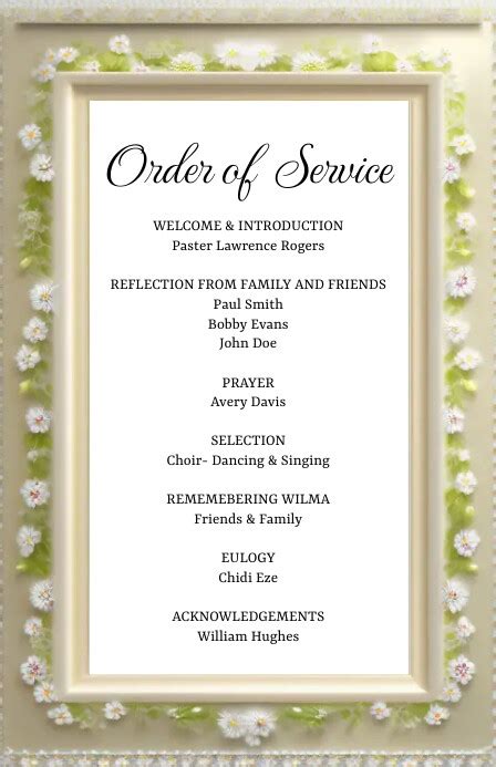 Funeral Service Order Of Service Template