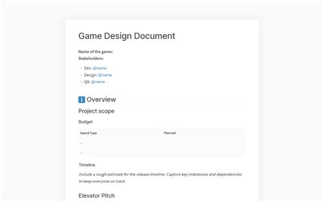 Game Design Template Document