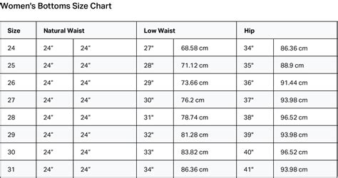 Garage Clothing Sizing Chart