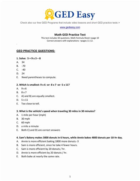 Ged Printable Practice Test