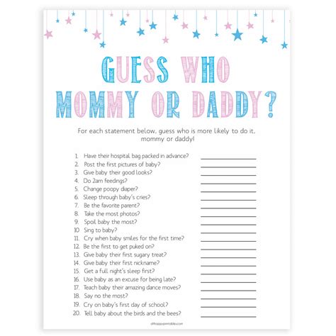 Gender Reveal Games Printable Free