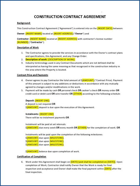 General Contractor Agreement Template Free