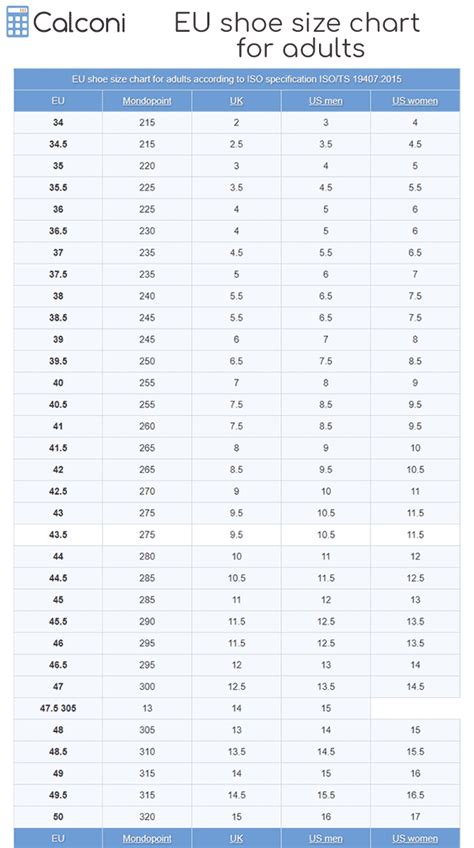German Shoe Size Chart