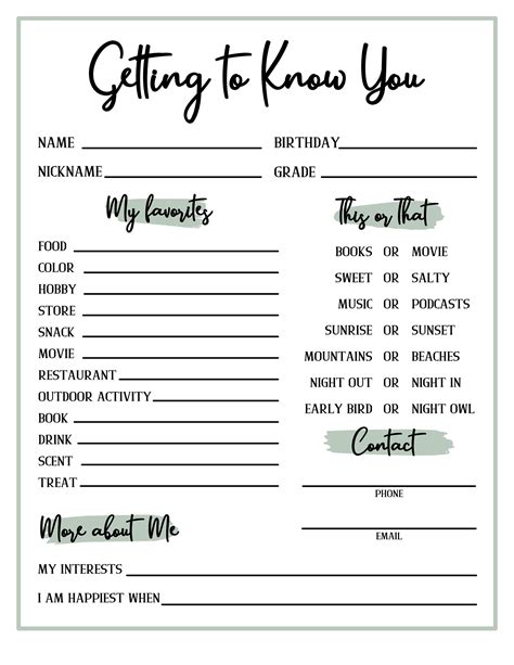 Getting To Know Me Template