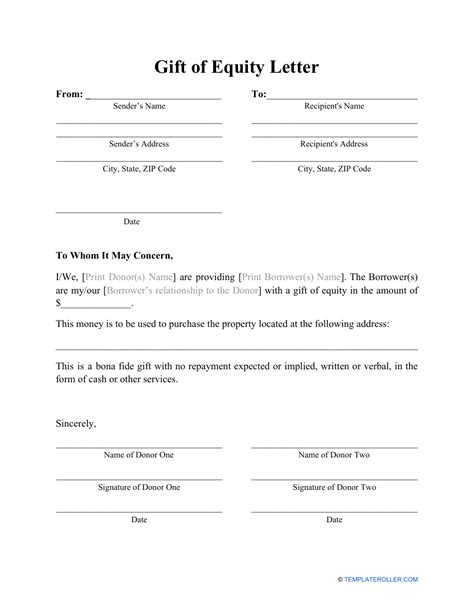 Gift Of Equity Letter Template