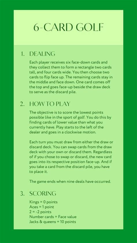 Golf Card Game Rules 6 Cards Printable