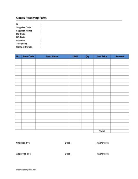 Goods Receiving Form Template