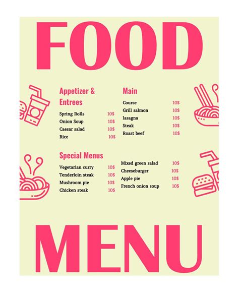 Google Doc Restaurant Menu Template