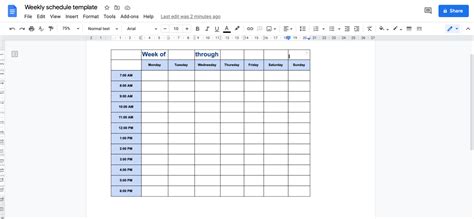 Google Doc Schedule Template