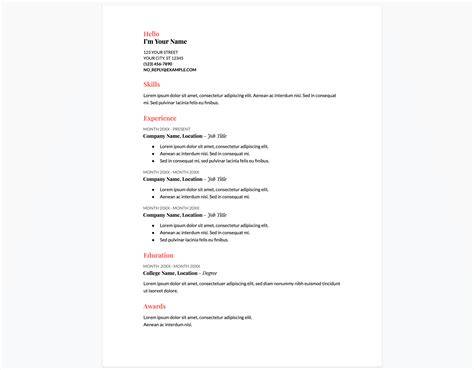 Google Docs Coral Resume Template