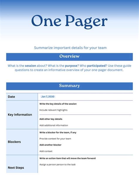 Google Docs One Pager Template
