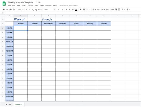 Google Docs Template Weekly Schedule