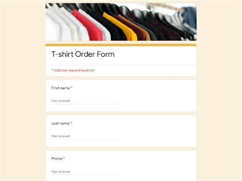 Google Form Tshirt Order Template