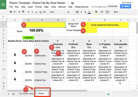 Google Sheets Rubric Template
