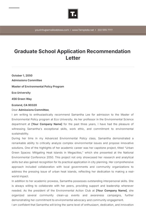 Graduate Recommendation Letter Template