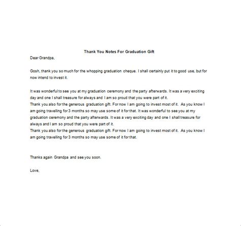 Graduation Gift Thank You Note Template