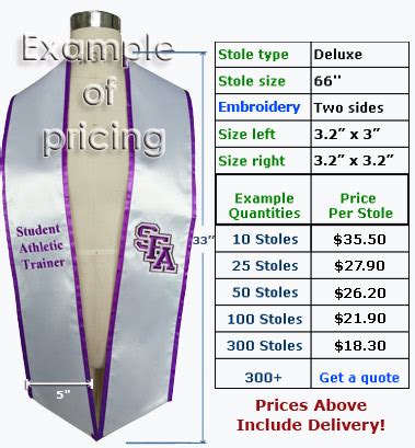 Graduation Stole Size Chart