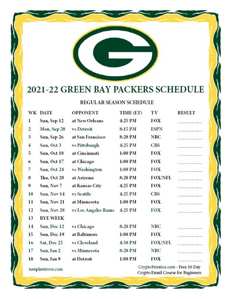 Green Bay Packers Schedule Printable