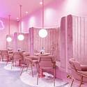 Green and pink salon interior design
