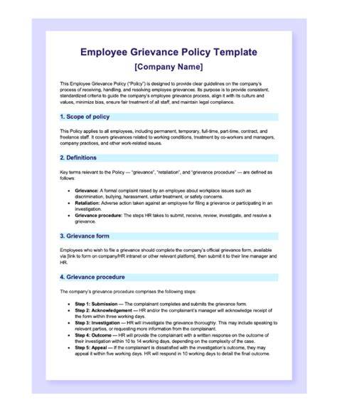 Grievance Policy And Procedure Template