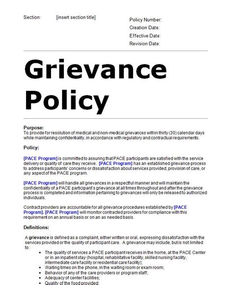 Grievance Policy Template