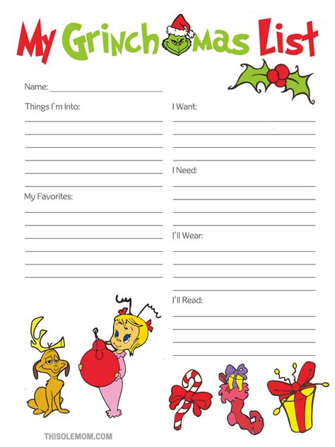 Grinch Christmas List Printable