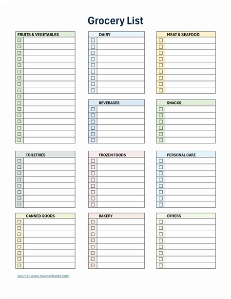 Grocery List Template For Word
