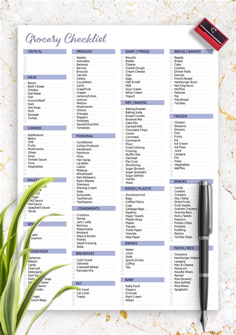 Grocery Shopping Checklist Template